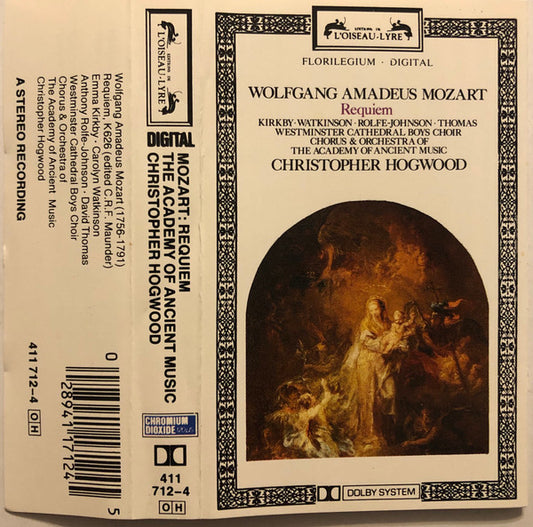 Wolfgang Amadeus Mozart - Kirkby* • Watkinson* • Rolfe-Johnson* • Thomas* / Westminster Cathedral Boys Choir* • Chorus* & Orchestra Of The Academy Of Ancient Music* / Christopher Hogwood : Requiem (Cass, Album, CrO)