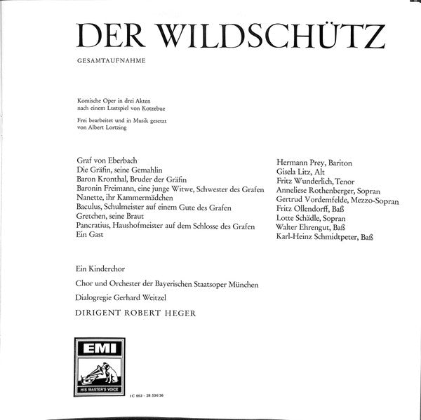 Albert Lortzing, Gisela Litz, Anneliese Rothenberger, Lotte Schädle, Fritz Ollendorff, Hermann Prey, Fritz Wunderlich, Chor Der Bayerischen Staatsoper, Orchester Der Bayerischen Staatsoper München*, Robert Heger : Der Wildschütz Gesamtaufnahme (3xLP, Album + Box, RE)