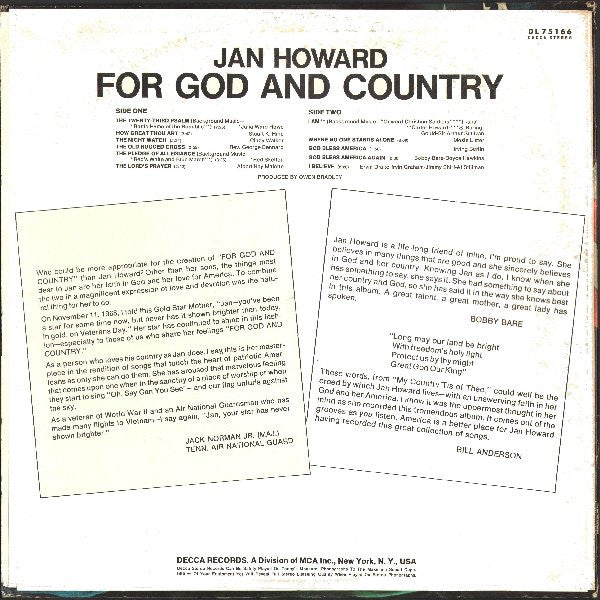 Jan Howard : For God And Country (LP, Album, Promo)