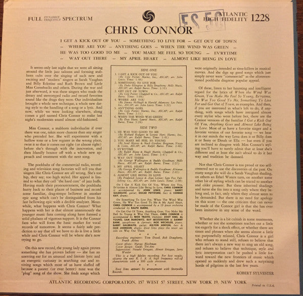 Chris Connor : Chris Connor (LP, Mono)