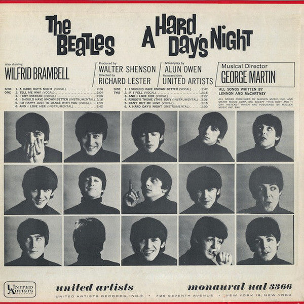 The Beatles : A Hard Day's Night (Original Motion Picture Sound Track) (LP, Album, Mono, I C)