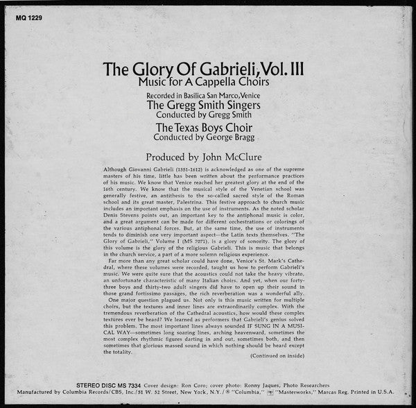 Gregg Smith Singers : The Glory Of Gabrieli, Volume 3 (Reel, 4tr Stereo, 7" Reel, Album)