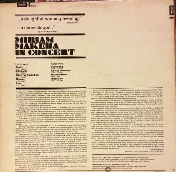 Miriam Makeba : In Concert (LP, Album, RE)