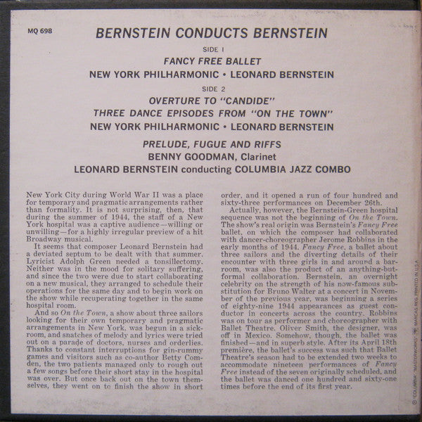 Bernstein*, New York Philharmonic : Bernstein Conducts Bernstein: Fancy Free / Overture To Candide / On The Town / Prelude, Fugue And Riffs (Reel, 4tr Stereo, 7" Reel, Album)