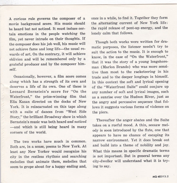 Bernstein* Conducts New York Philharmonic : West Side Story / On The Waterfront (Reel, 4tr Stereo, 7" Reel, Album)