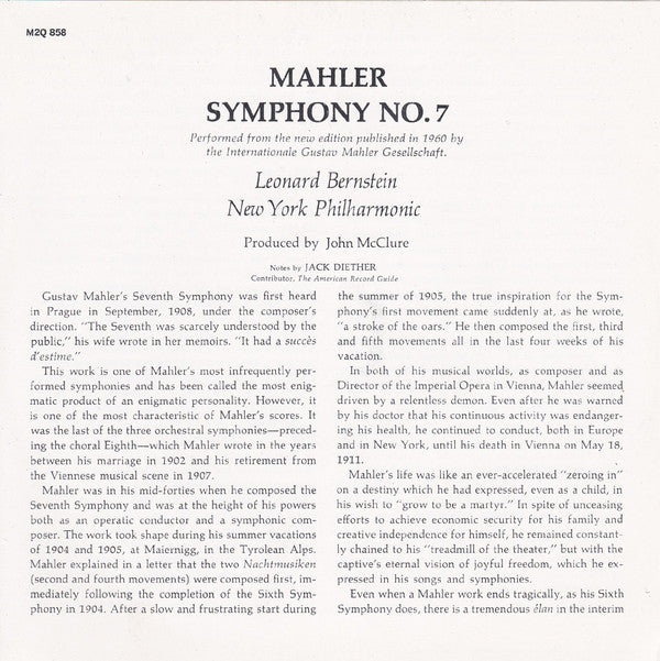 Mahler*, Leonard Bernstein, New York Philharmonic : Symphony No. 7 (Reel, 4tr Stereo, 7" Reel)