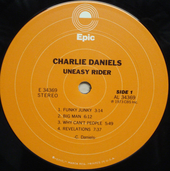 Charlie Daniels : Uneasy Rider (LP, Album, RE, Pit)