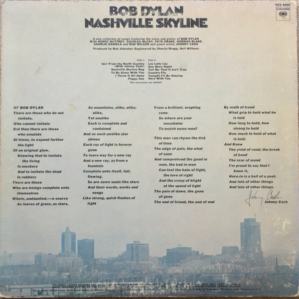 Bob Dylan : Nashville Skyline (LP, Album, San)