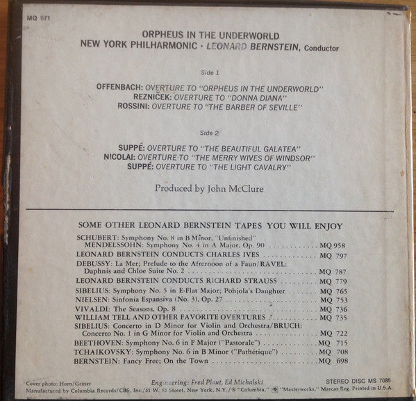 Leonard Bernstein, New York Philharmonic : Orpheus In The Underworld And Other Favorite Overtures (Reel, 4tr Stereo, 7" Reel, Album)