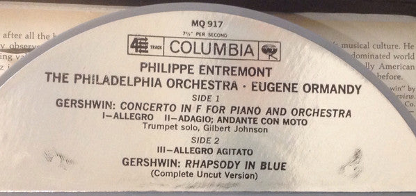 Philippe Entremont, Eugene Ormandy, The Philadelphia Orchestra, George Gershwin : Rhapsody In Blue; Concerto In F (Reel, 4tr Stereo, 7" Reel, Album)