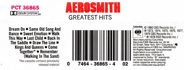 Aerosmith : Aerosmith's Greatest Hits (Cass, Comp, RE, Tra)