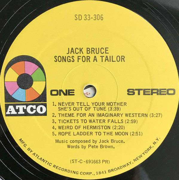 Jack Bruce : Songs For A Tailor (LP, Album, PR )