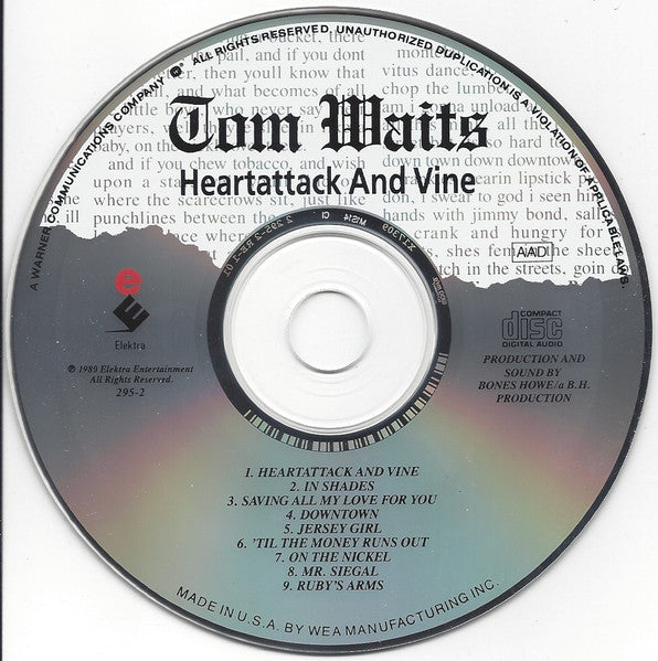 Tom Waits : Heartattack And Vine (CD, Album, RE, RM)