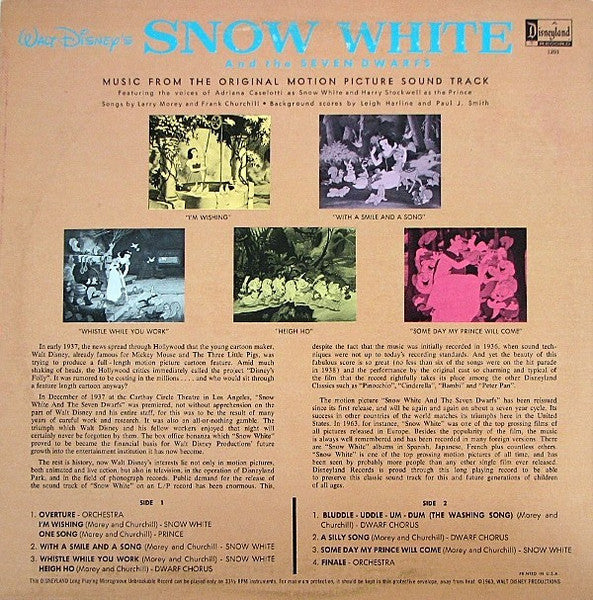 Various : Walt Disney's Snow White And The Seven Dwarfs  (Music From The Original Motion Picture Sound Track) (LP, Album, RE)