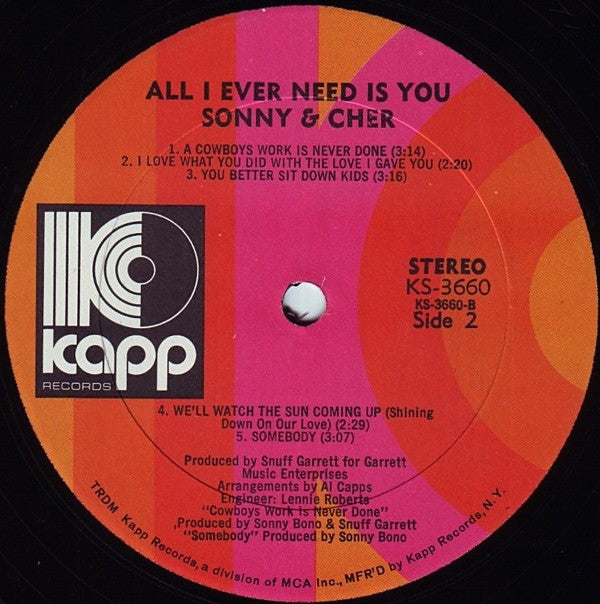 Sonny & Cher : All I Ever Need Is You (LP, Album, RE, All)