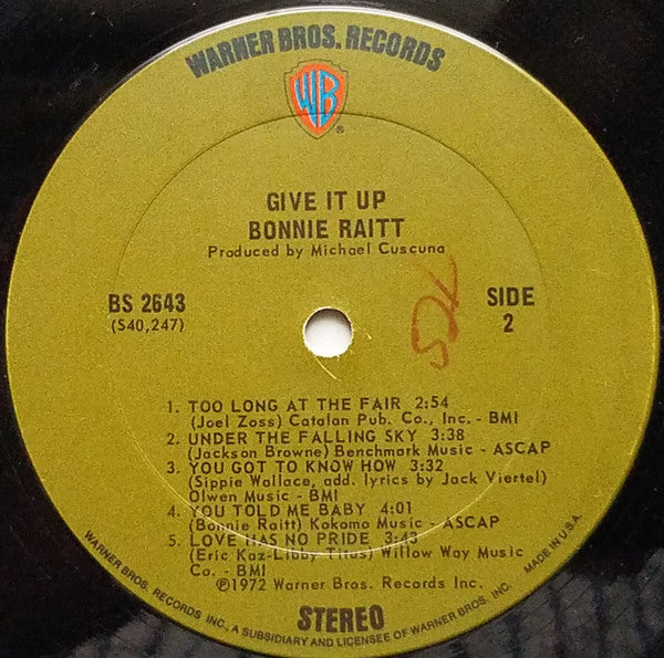 Bonnie Raitt : Give It Up (LP, Album, Pit)