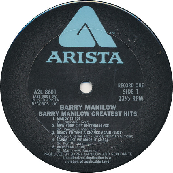 Barry Manilow : Greatest Hits (2xLP, Comp, Pit)