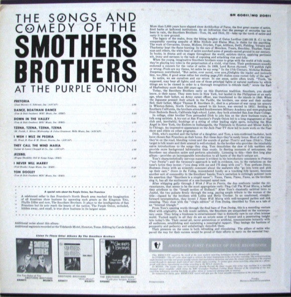 Smothers Brothers : The Songs And Comedy Of The Smothers Brothers At The Purple Onion (LP, Album, Mono)