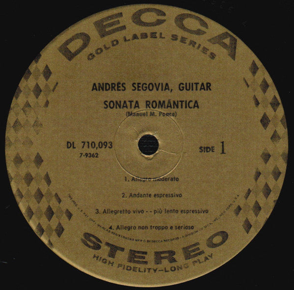 Segovia*, M. Castelnuovo-Tedesco*, Manuel Ponce* : Second Series From Platero And I / Sonata Romanticá (LP, RE, Glo)