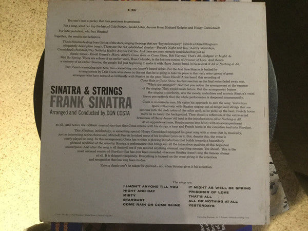 Frank Sinatra : Sinatra And Strings (LP, Album, Mono, MGM)