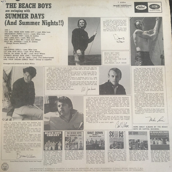 The Beach Boys : Summer Days (And Summer Nights!!) (LP, Album, Mono, Glo)