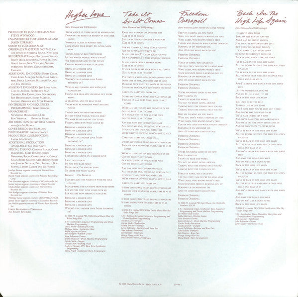 Steve Winwood : Back In The High Life (LP, Album, Spe)