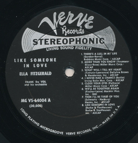 Ella Fitzgerald / Frank DeVol And His Orchestra* : Like Someone In Love (LP, Album, Ste)