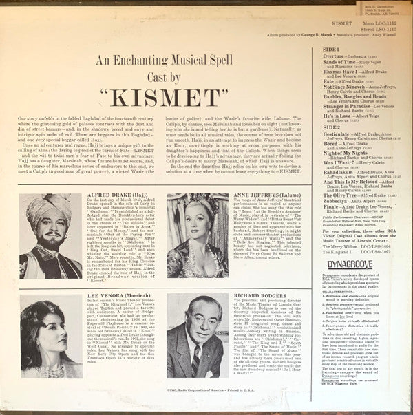 Alfred Drake, Richard Rodgers : Kismet Original Cast Music Theatre Of Lincoln Center (LP, Album)