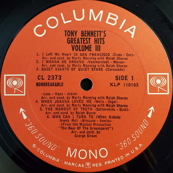 Tony Bennett : Tony's Greatest Hits, Volume III (LP, Comp, Mono, Ter)