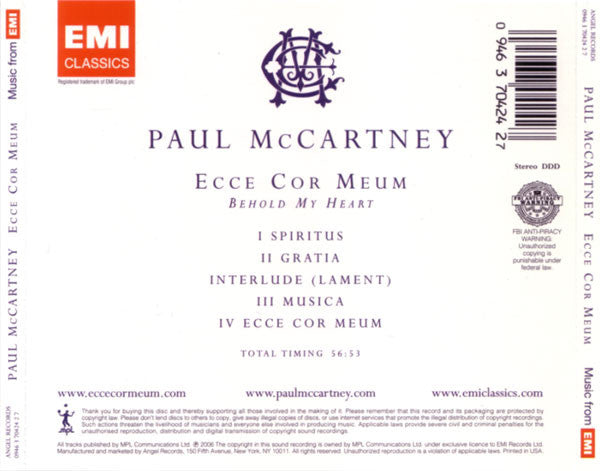 Paul McCartney : Ecce Cor Meum (CD, Album)