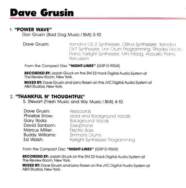 Various : GRP Digital Sampler Limited Edition Jazz Volume #1 (CD, Comp, Ltd, RP)