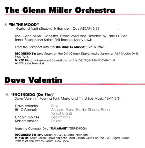 Various : GRP Digital Sampler Limited Edition Jazz Volume #1 (CD, Comp, Ltd, RP)