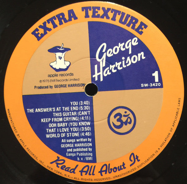 George Harrison Extra Texture (Read All good About It ) Vinyl Record LP YEX 947 (UK Edition) Apple Records 1975 Record Sale