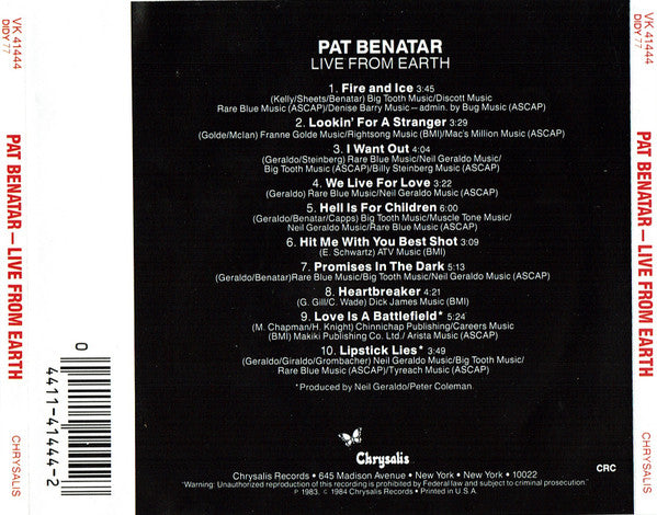 Benatar* : Live From Earth (CD, Album, Club, CRC)