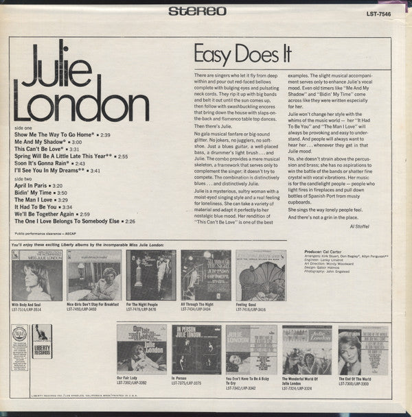 Julie London : Easy Does It (LP)