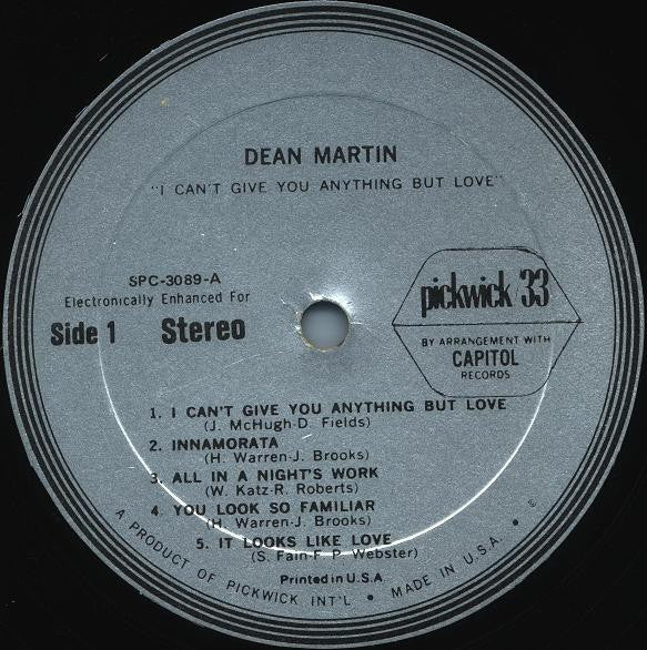 Dean Martin : I Can't Give You Anything But Love (LP, Album, Comp, RE)