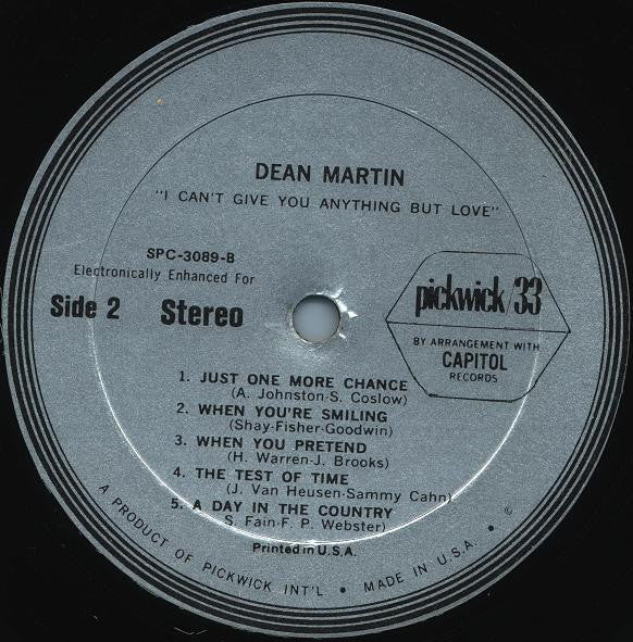 Dean Martin : I Can't Give You Anything But Love (LP, Album, Comp, RE)