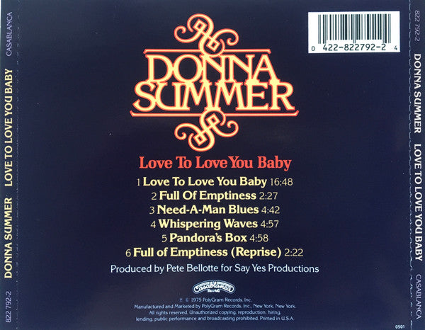 Donna Summer : Love To Love You Baby (CD, Album, RE, RP, UML)