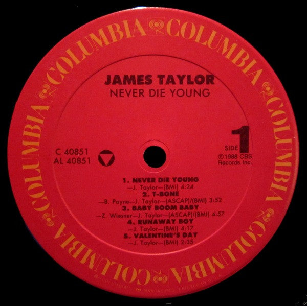 James Taylor (2) : Never Die Young (LP, Album, Car)