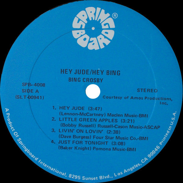 Bing Crosby With The Jimmy Bowen Orchestra And Chorus* : Hey Jude / Hey Bing! (LP, Album, RE)