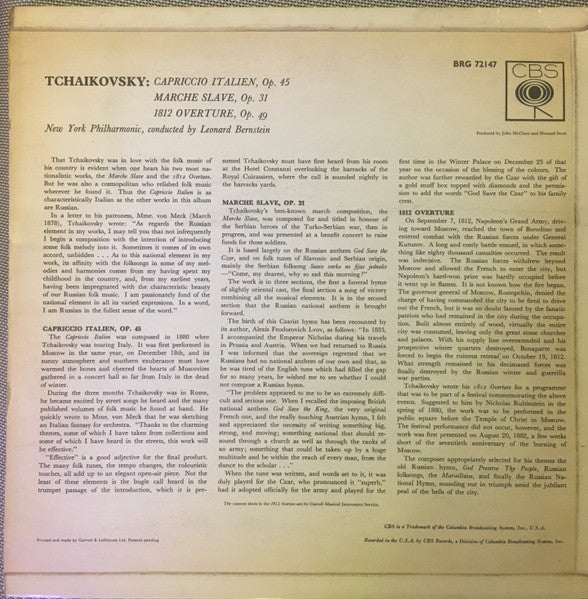 Bernstein* Conducts Tchaikovsky*, New York Philharmonic : 1812 Overture / March Slave / Capriccio Italien (LP, Album, Mono)