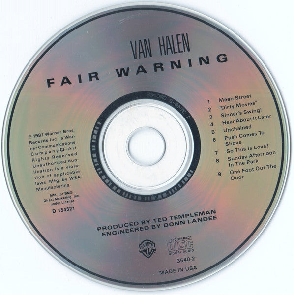 Van Halen : Fair Warning (CD, Album, Club, RE)