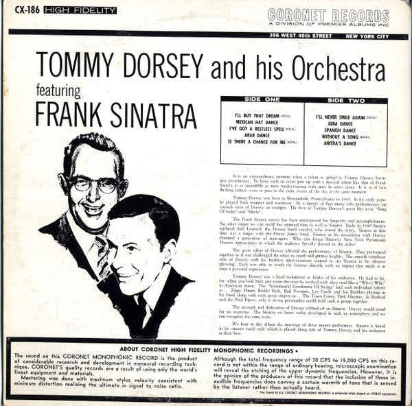 Tommy Dorsey And His Orchestra, Frank Sinatra : Tommy Dorsey And His Orchestra Featuring Frank Sinatra (LP, Album, Comp, Mono)