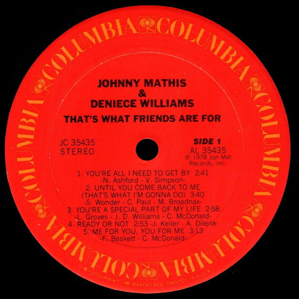 Johnny Mathis & Deniece Williams : That's What Friends Are For (LP, Album)