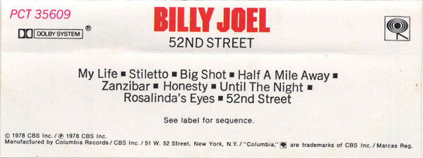 Billy Joel : 52nd Street (Cass, Album, RE, Dol)