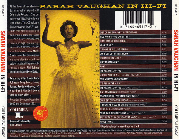 Sarah Vaughan : Sarah Vaughan In Hi-Fi (CD, Album, RE, RM)