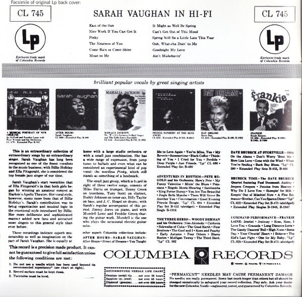 Sarah Vaughan : Sarah Vaughan In Hi-Fi (CD, Album, RE, RM)