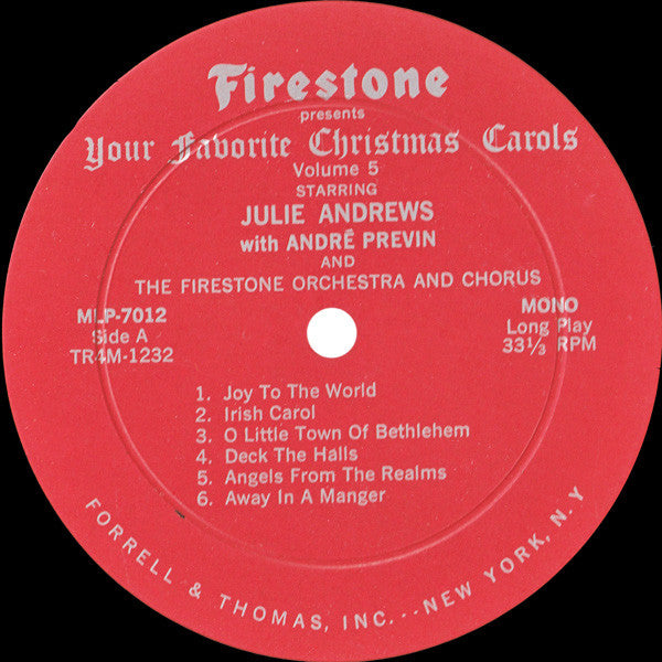 Julie Andrews With André Previn And The Firestone Orchestra And Chorus : Your Favorite Christmas Carols, Volume 5 (LP, Album, Mono, Roc)