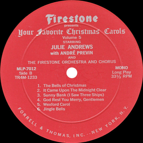 Julie Andrews With André Previn And The Firestone Orchestra And Chorus : Your Favorite Christmas Carols, Volume 5 (LP, Album, Mono, Roc)