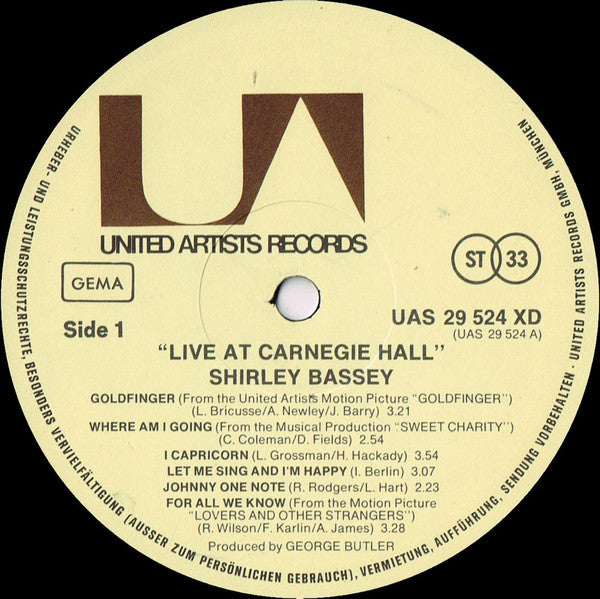 Shirley Bassey : Live At Carnegie Hall (2xLP)